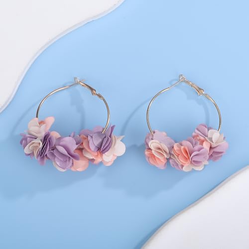 Kercisbeauty Soft Petal Flower Gold Hoop Earrings for Women Enthic Style Spring Summer Holiday Party Jewelry