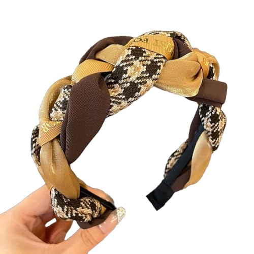 Braided Headband for Women-Vintage Fabric High Crown Headband with Non-Slip Teeth, Cute Boho Knotted Hair Band for Women & Teens (32-Coffee, One Size) - color: 32-Coffee