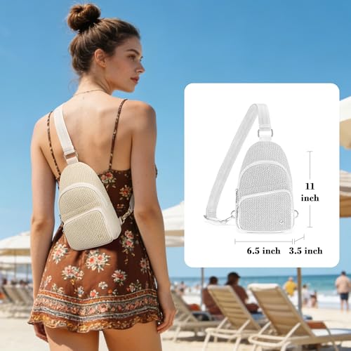 Haytijoe Faux Straw Crossbody Bags for Women RFID Summer Raffia Sling Bag Beach Vacation Travel Purse - color: Boho White Thick