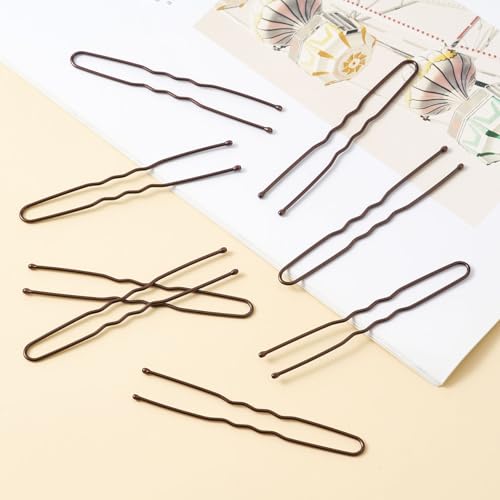 QIUTIMIY 200 Pcs 2.4 Inch U-Shaped Bobby Pins Brown Metal Hair Pins Hair Accessories for Women Stylists Hair Sticks Girl - color: Brown, size: U-2.4in
