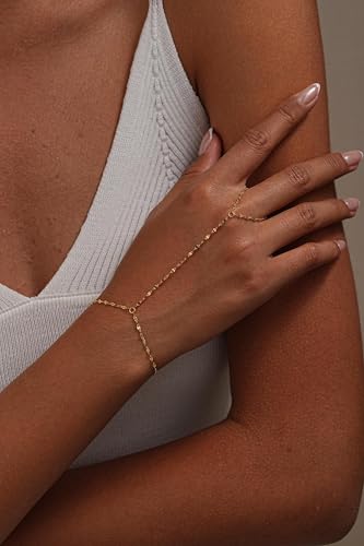 Gokeey Gold Hand Chain Bracelet for Women Trendy, Dainty 14k Gold Plated Ring Bracelet Hand Chain Finger Ring Slave Cuff Bracelet Cubic Zircon Hand Jewelry for Women Accessories - style: lip hand chain