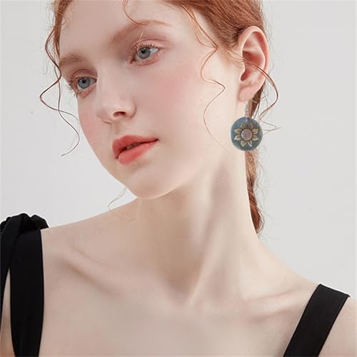 MALOYANVE Sunflower Earrings for Women Trendy Statement Handmade Bohemian Ethnic Vintage Round Teardrop Dangle Earrings Party Birthday Jewelry - color: Circle