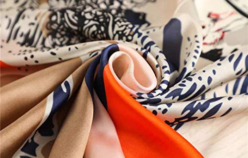 ANDANTINO 100% Mulberry Silk Scarf -21” Square Neckerchief with Gift Packed - color: Horse-navy&orange