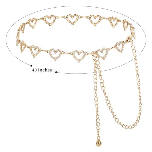 TEBIEKOY Heart Chain Waist Chain for Women, Y2K Floral Belly Chain Body Jewelry with Layered Links for Party, Festival & Night Out - style: Gold Heart