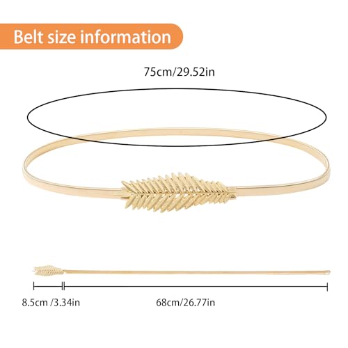 E-Clover Womens Fashion Metal Stretch Waist Skinny Belt Waistband - color: Gold-0013