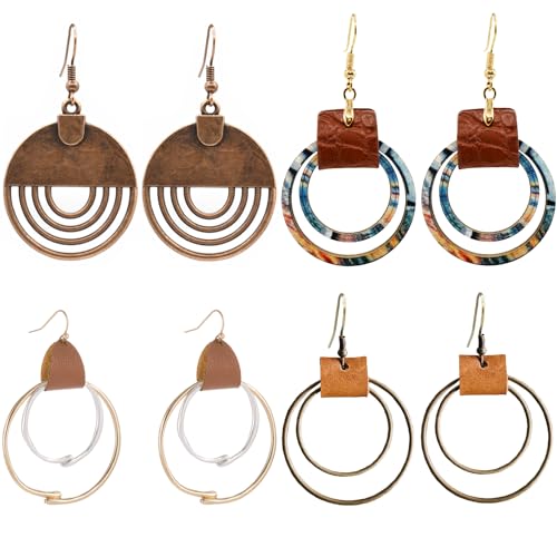 Boho Teardrop Earrings, Handmade Copper Bohemian Earrings, Dangle Antique Ethnic Jewelry for Women - color: 4 Pairs