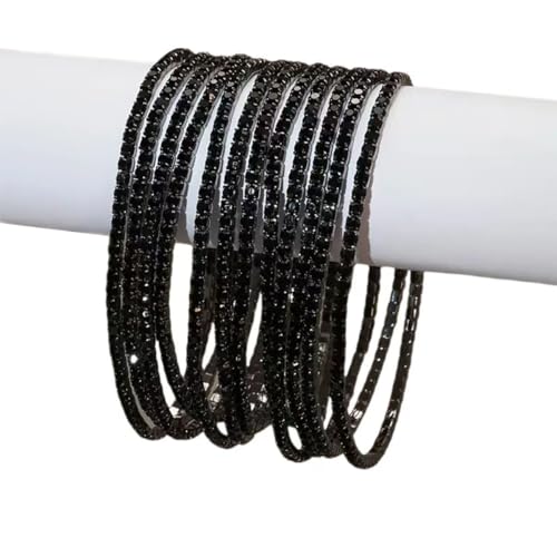 10 Pieces Women's Tennis Bracelet Set 2mm Extra-fine Delicate Rhinestones Adjustable Stackable Stretch Bracelet Wedding Party Jewelry Gifts - color: H-Black
