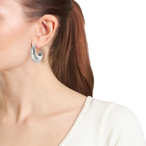 Amazon Essentials Plated Tailored Hoop Earrings - color: Silver, size: L: 1.29" X W: 0.45"