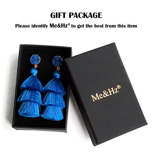 Me&Hz Colorful Layered Tassel Earrings Bohemian Statement Tiered Tassel Big Dangle Drop Earrings for Women Druzy Studs Valentine’s Day Gift - color: Blue