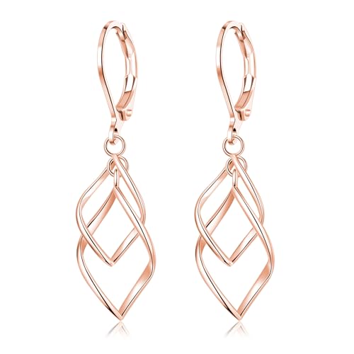 Leverback Earrings Dangle Earrings for Women Dangly Earrings Anniversary Birthday Gifts for Women - style: Double Linear-Rose Gold