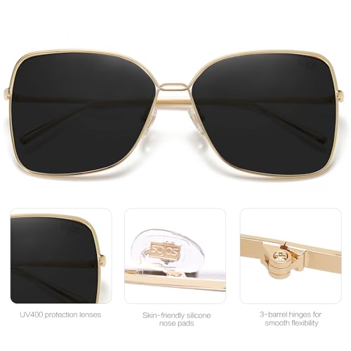 SOJOS Trendy Square Oversized Sunglasses Womens Mens UV400 Big Large Designer Shades SJ1082 - color: Gold/Dark Grey