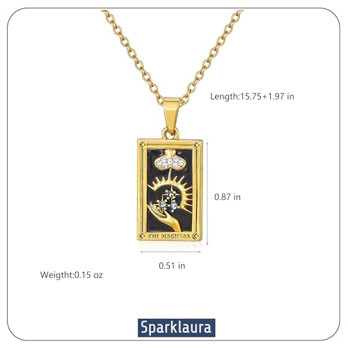 Gold Tarot Card Necklace for Women Men, Non Tarnish 18K Gold Plated Vintage Lucky Charm Square Pendant Talisman Amulet Necklaces Unisex Jewelry - style: The Magician