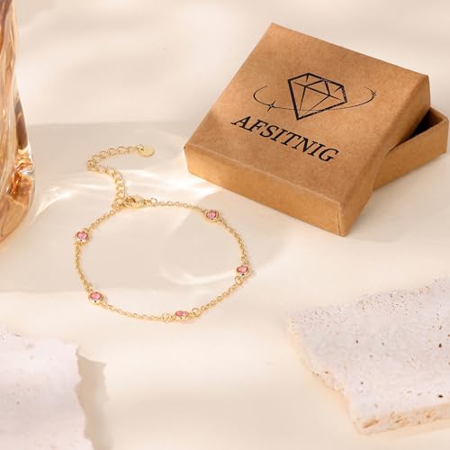 Birthstone Bracelet for Women 14K Gold Plated Dainty Link Bracelet Trendy Non Tarnish Trendy Chain Bracelets Birthday Valentines Gifts Jewelry for Women Mom Daughter Wife Sister Friend - color: 10.October
