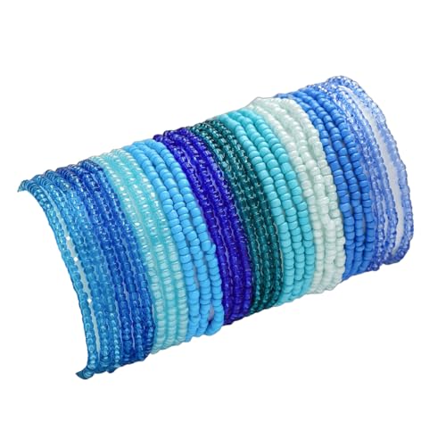 30Pcs Elastic Beaded Bracelets Set Bohemia Multilayer Stackable Seed Beaded Stretch Bracelet Anket Colorful Crystal Glass Beads Wristbands for Women Summer Beach Boho Jewelry Gifts - color: Blue