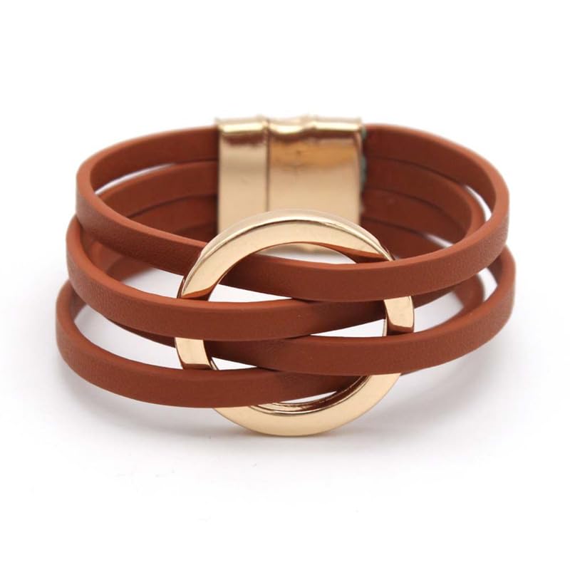 Todenb Circular Circle Leather Wrap Strand Bracelet,Bohemian Couples Friendship Strand Handmade Clasp Bangle Minimalist Elegant Multi-Layer Cuff Boho Layered Bracelets Holiday Jewelry - color: Z