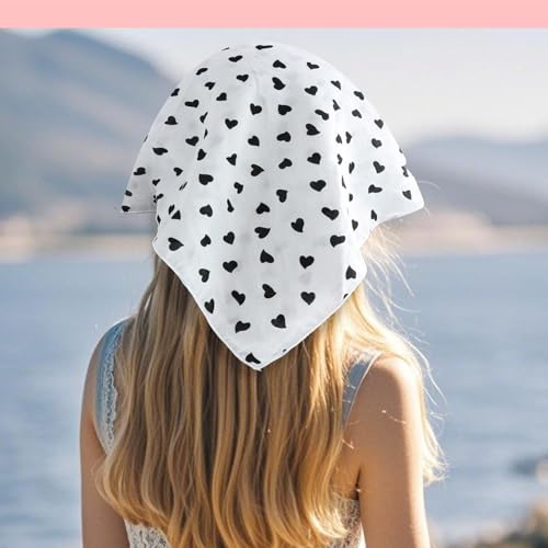 Bandanas for Women Men 21"x21" Floral Headband Scarf Versatile Hair Bandana Square Head Scarf - color: White Heart