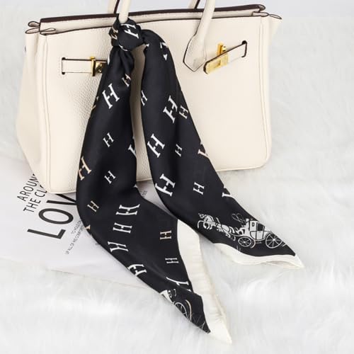Relang Fashion Silk Satin Head Scarf for Women Hair Bandana Hair Scarf Wrap Neck Scarf for Women 27.5×27.5 inches - color: Black&white
