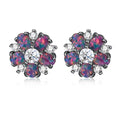 CiNily Flower Earrings,Opal Stud Earrings Sterling Silver or White Gold/Rose Gold Plated Ladies Flower Stud Earrings Cute Unique Earrings for Girls - color: Black