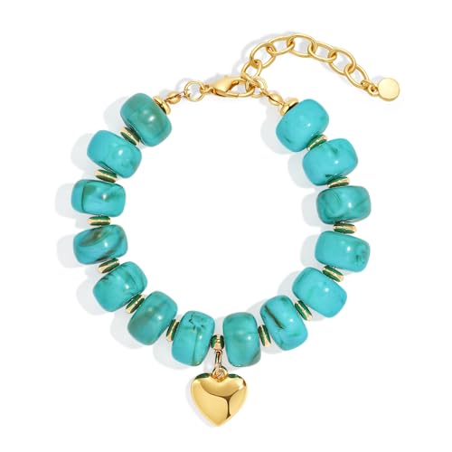 Chunky Beaded Bracelets for Women Boho Multicolor Acrylic Resin Beads Bracelet Adjustable Statement Bracelet Summer Beaded Jewelry - color: Heart beads bracelet-turquoise