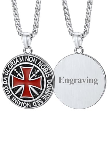 FaithHeart Knights Templar Necklace for Men, Christian Necklace for Men Stainless Steel Pendant Neckalces Christian Gifts with Gift Box - color: 04. Medal-Silver(Custom)