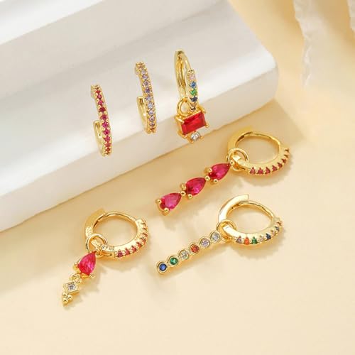 6pcs Gold Hoop Earring Stacks For Women Dainty Colorful Cubic Zirconia Huggie Earrings 18k Gold Hoop Earrings Cartilage Stud Earring Sets For Multiple Piercing - style: Fashion-A