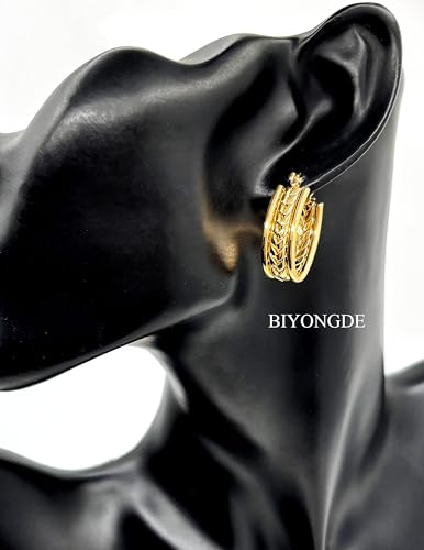 Gold Color Hoop Earrings for Women, Stainless Steel Wide Band Hoop Earrings with Twisted Rope Design, Womens Fashion Statement Dangle Earrings with Engraved Wheat Pattern - style: Oval