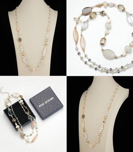 FULU AUTUMN Long Necklaces for Women Trendy Long Chunky Beaded Necklace Boho Fashion Costume Jewelry Mothers Day Gifts for Her - color: Natural