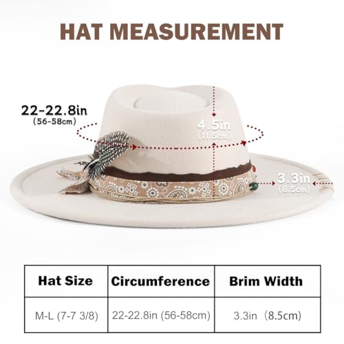 Womens Boho Fedora Hat Wide Brim Fedora Mens Handmade Flat Brim Hats - color: Beige