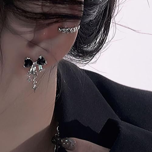 Rhinestone Bow Earrings for Women, Elegant Bridal Jewelry Statement Drop Dangle Earrings, Wedding Guest Dress Matching Accessories, Bridesmaid Gift, Sparkling Party Costume Outfit - color: C3:Black Bow Earrings