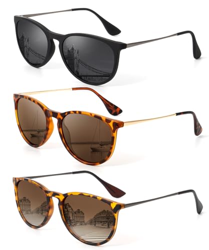 KALIYADI Sunglasses Womens Polarized Womens-Sunglasses: Trendy Sun Glasses with UV400 Retro Style for Party Beach Shopping - color: C8 Black/Grey + Leopard/Brown + Leopard/Gradient Brown