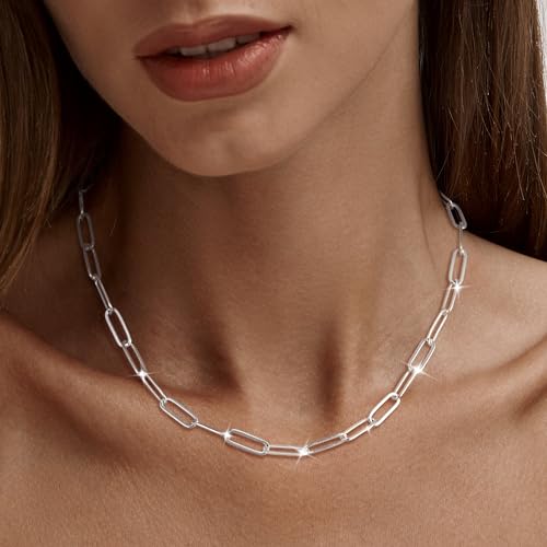 MBW Silver Paperclip Chain Necklace for Women,Dainty Sterling Silver Choker Necklaces for Women Trendy Simple Long Chunky Minimalist Waterproof Link Necklace Jewelry Gifts for Women 16/18/20 in - color: 5mm16"