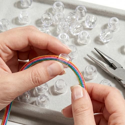 OIIKI 150pcs Clear Hair Beads for Braids, Plastic Loc Dreadlock Large Hole Pony Beads, Crystal Hair Bead Assortments Decoration for Jewelry Making Bracelets Necklaces DIY Crafts- 0.47x0.39in