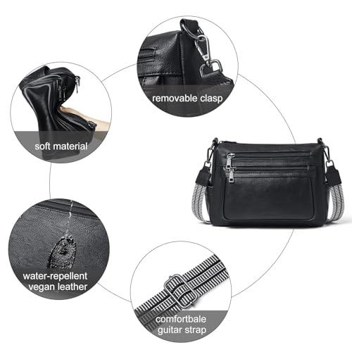Bluome Crossbody Purses for Women, Medium Large Faux Leather Crossbody Bags Lightweight Sling Bag Shoulder Handbags - color: Black, size: Large 12L