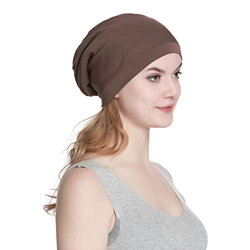 Alnorm Satin Lined Slouchy Cap Slouch Skullcap Fashion Sleeping Headwear Brown - color: Brown