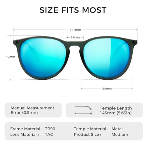 SUNGAIT Premium Vintage Round Sunglasses for Women Men Classic Retro Trendy Style - color: 10 Polarized Blue Mirror Lens/Transparent Gray Frame