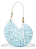 Jusavie Bohemia Crochet Handwoven Seashell Bag Women Summer Beach Bag Boho Evening Clutch Purses Shoulder Crossbody Bags 2026 - color: Light Blue