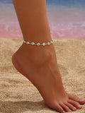 Heart Anklets for Women Crystal Tennis Chain Foot Jewelry Rhinestone Ankle Bracelets for Summer Beach Party - color: Gold/Blue