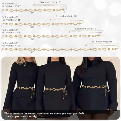 Suyi Chain Belt for Women Chunky Waist Chain for Ladies Dresses - size: Length 47"(31"+extended chain 16"), style: Gold 1