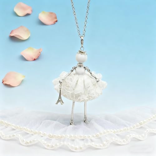 Crystal Paris Doll Necklace for Women, Handmade Cute Dress Long Chain Pendant Necklace Prom Costume Jewelry - style: 12