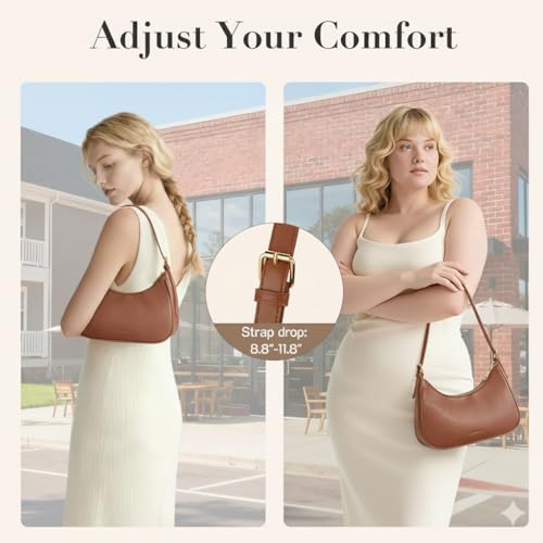 Missnine Purses for Women, Shoulder Bag Small Handbags Vegan Leather Underarm Bags Trendy Hobo Cute Clutch Purse - color: 1-brown【adjustable Strap】