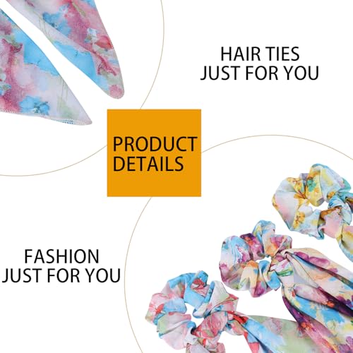 Floral Scarf Scrunchie,6PCS Tie Dye Bow Scrunchies | Hair Scarves,Scarf Hair Ties,Scrunchie with Tails,Bandana Scrunchies,Scarf Ponytail,Hair Accessories for Women,2 in 1 - color: tie dye flower