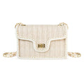 Straw Crossbody Bags for Women,Summer Beach Purse Vacation Shoulder Handbags with Pearl Trim - color: Beige
