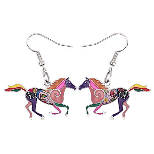 BONSNY Enamel Alloy Colorful Horse Earrings for Women Animal Lover Statement Jewelry - color: Purple