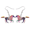 BONSNY Enamel Alloy Colorful Horse Earrings for Women Animal Lover Statement Jewelry - color: Purple