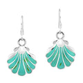 AeraVida Ocean Inspired Beach Style Seashell Shaped .925 Sterling Silver with Simulated Green Turquoise Inlays Boho Chic Fishhook Dangle Earrings