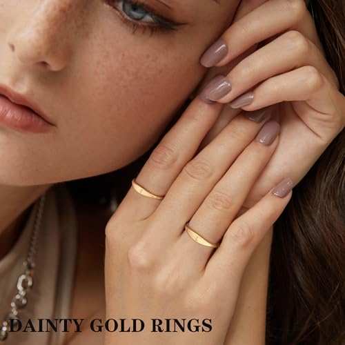Honsny Gold Initial Rings for Women Non Tarnish Dainty 14K Gold Filled Ring Pinky Thumb Thin Bands Letter Waterproof Personalized Stackable Rings for Women Size 6-10 Jewelry Birthday Gifts - color: M, size: 8