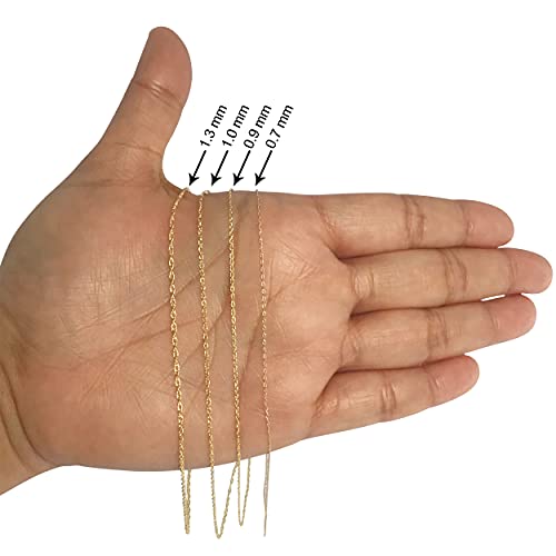 Kooljewelry Womens Classic Rope Chain - 10k Yellow Gold Barely-There Necklace, Thin Lightweight - size: 16 inch, style: 1.3 mm wide