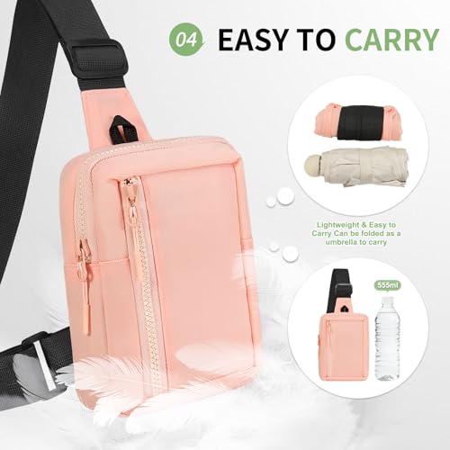 Mini Sling Bag for Men and Women, 7.5 Inch Small Anti Theft Crossbody Sling Backpack Nylon Chest Bag Fanny Pack for Travel Running Hiking (Pink) - color: Pink