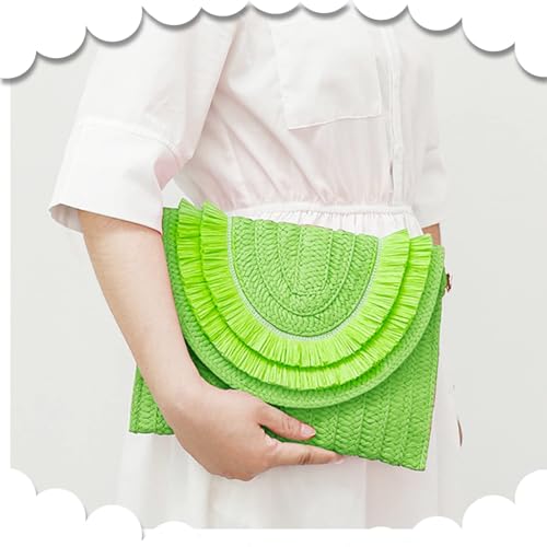Crossbody Bags for Women, Straw Clutch Purses, Bohemian Handmade Woven Envelope Package, Tassel Handbags for Women | Bohemian - color: Light Green
