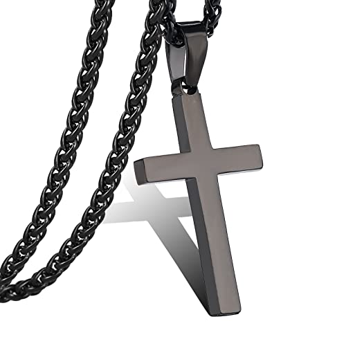 P. BLAKE Cross Necklace for Men Boys- Stainless Steel Cross Pendant with 16-24 Inches Chain Christian Religious Jewelry Gifts - size: 18 inches, style: Black Pendant 1.2*0.7
